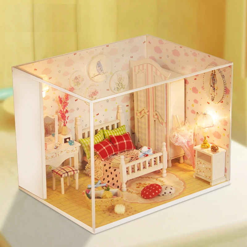 iiE CREATE 2018 New DIY 3D Wooden Girl Doll house miniature with LED+Furniture+cover Room for children Lover Gift (2)