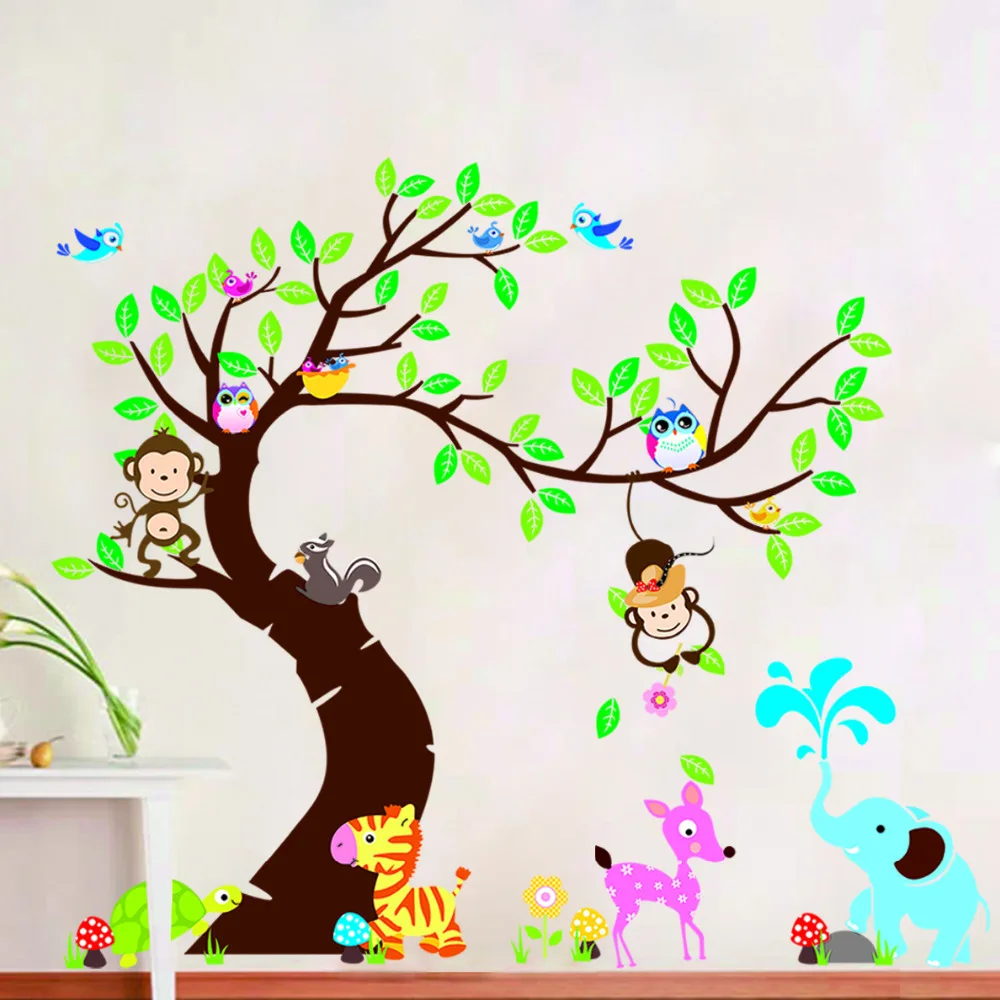 Tree And Monkey Wall Sticker Children Room Background Wall Sticker
