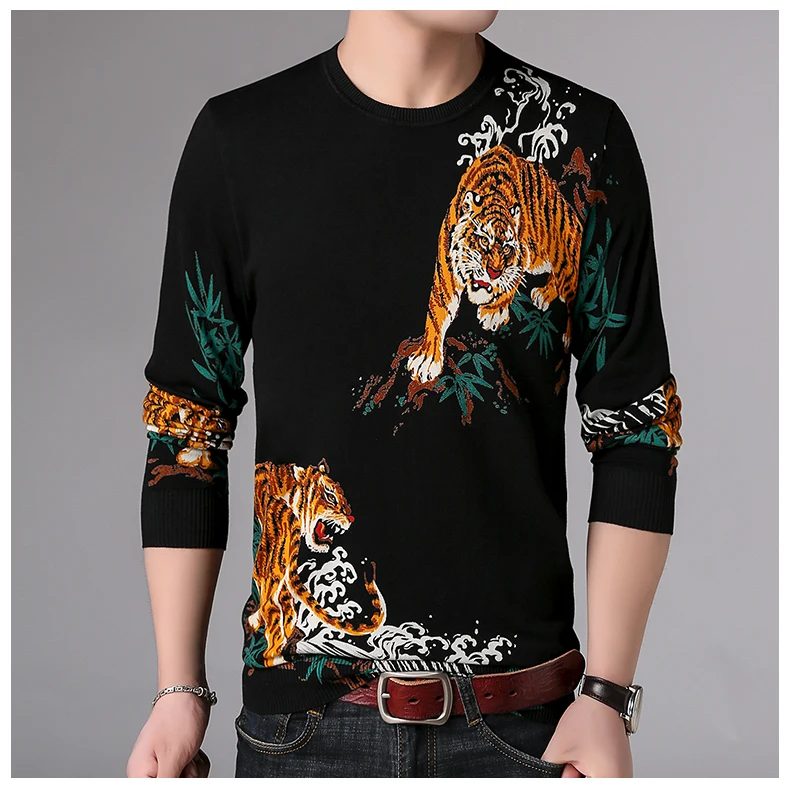 2018 Mens Black Sweaters For Men Casual Sweaters Men Fashion Print Tigers Man Knitted Sweater Knit Male Ropa De Caballero (13)