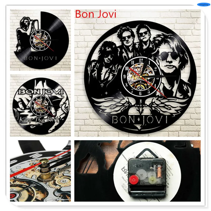 

Black Vinyl Record Handmade 3D Wall Clock 12 inch Modern Design Bon Jovi Decorative Time Clock Wall Sticker