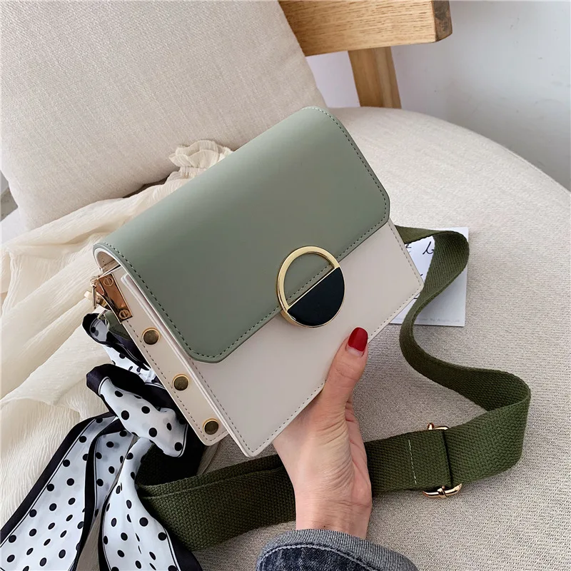 

Ladies Pu Leather Square Bag 2019 Hit Color Crossbody Shoulder Bag New Simple Portable Flap Bag Luxury Wild Small Square Bag