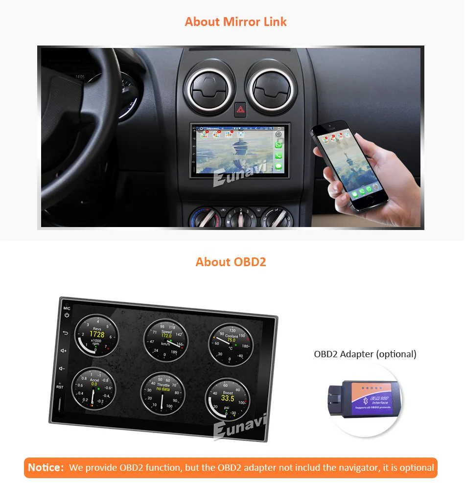 Discount Eunavi 2 Din 7 inch Pure Android 8.1 tda7851 Universal Car Radio PC GPS Navi Stereo 2din Multimedia Capacitive touch screen usb 11