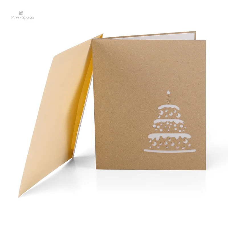  PAPER SPIRITZ Happy Birthday Cake Cards 3D laser Cut Paper Pop Up Card With Envelope Thank You Invi - 32895589856