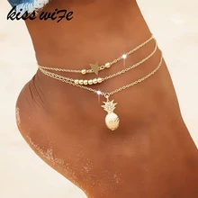 KISSWIFE Ankle Chain Pineapple Pendant Anklet Beaded Summer Beach Foot Jewelry Fashion Style Anklets for Women