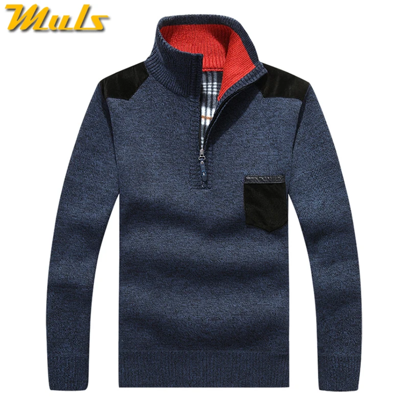 7Colors Muls Fleece Sweater Men Winter Heavy Knitted 1/4
