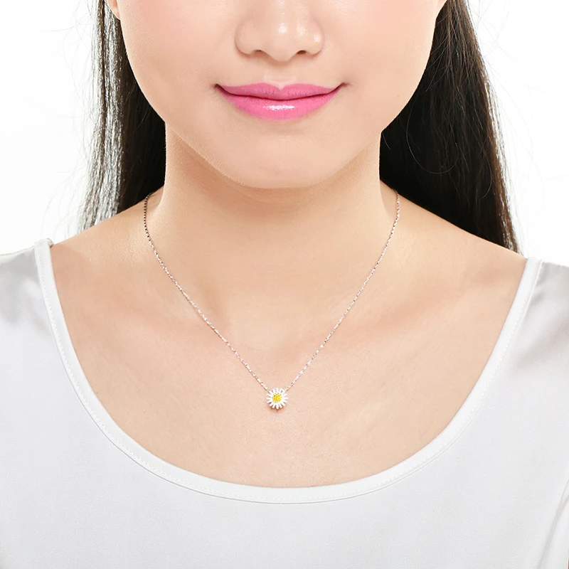 925 Sterling Silver Daisy Flower Pendant Promise Necklace Women's Romantic Fine Jewelry for Wedding Engagement Birthday Gift - Image 2