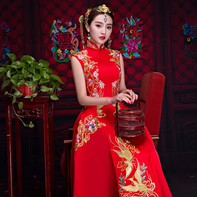 Oriental Asian Bride beauty Chinese traditional Wedding Dress Women Red ...