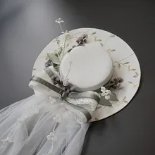 Европейский белый льняной головной убор высокого класса, атмосферный светильник, Зеленый Летний Пляжный головной убор для невесты с вуалью, 32 см, 0410-07