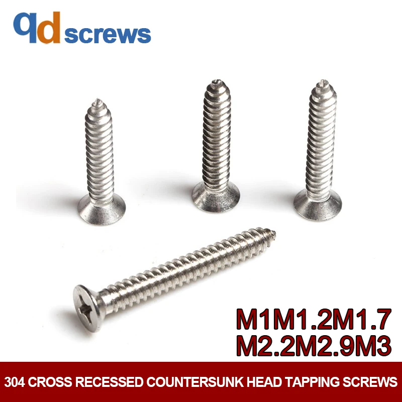 

304 M1M1.2M1.7M2.2M2.9M3 Cross recessed countersunk head tapping screws self-tapping Phillip flat screw GB846 DIN7982 ISO 7050