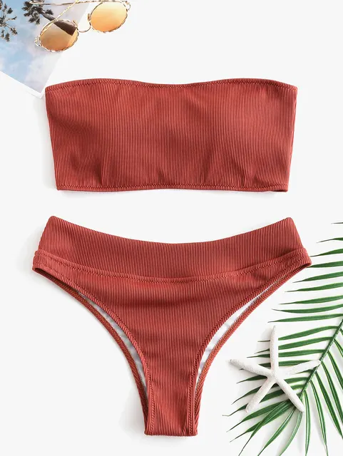 textured bandeau thong bikini set