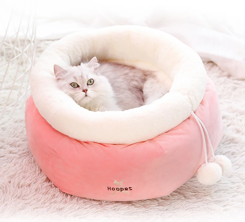 Теплая зимняя кровать Hoopet для кошек, розовая скамья для собак, коврик для щенков, мягкий домик для кошек