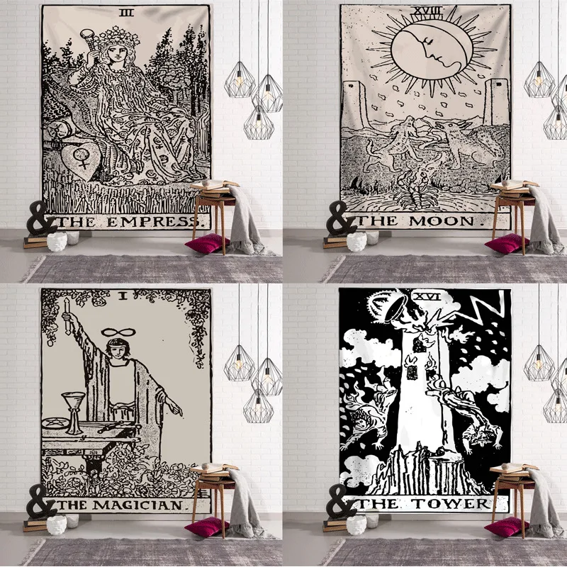 

1 Pcs Magical Moon Sun Tarot Card Tapestry Wall Hanging Divination Bedspread Cover Yoga Beach Mat