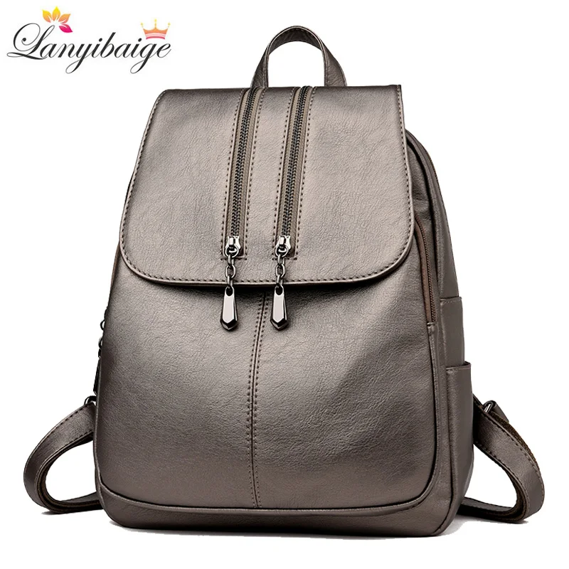  Casual Double Zipper Women Backpack Large Capacity School Bag For Girl Brand Leather Shoulder Bag 2 - 32949324535