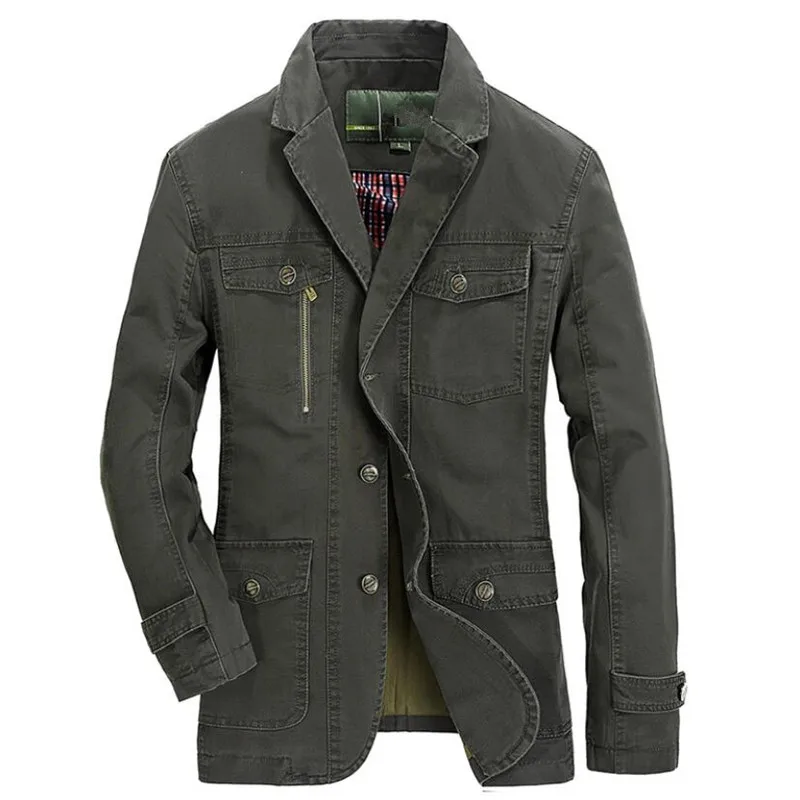 Spring Autumn Military Blazer Jacket Men Casual Cotton Washed Coats Army Bomber Suit Jackets Denim
