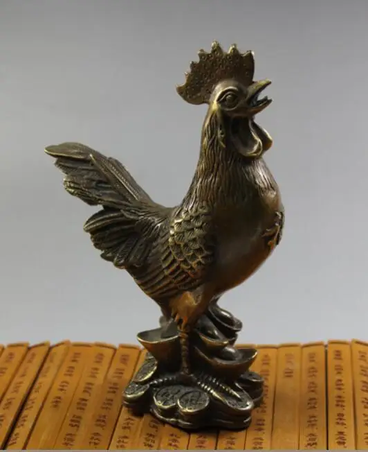 

Chinese copper Zodiac Year Cock Rooster Chicken Animal Wealth Statue