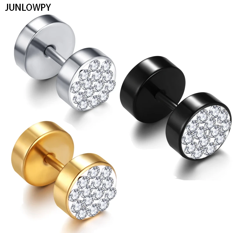 JUNLOWPY Stainless Steel Mens Womens Stud Earrings Set Ear Piercing