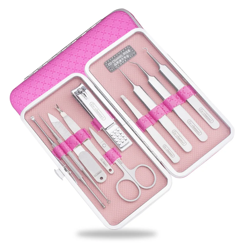

10Pcs Stainless Steel Nail Kit Nail Clipper Nipper Cutter Scissors Tweezers Ear Pick Pedicure Manicure Set Nail Art Tools