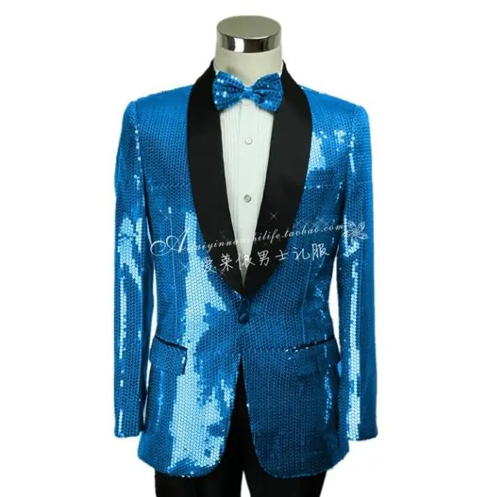 Hot New Sequined Mens Nightclub Bar Sing Suit Jacket Dress Fashion Slim ...