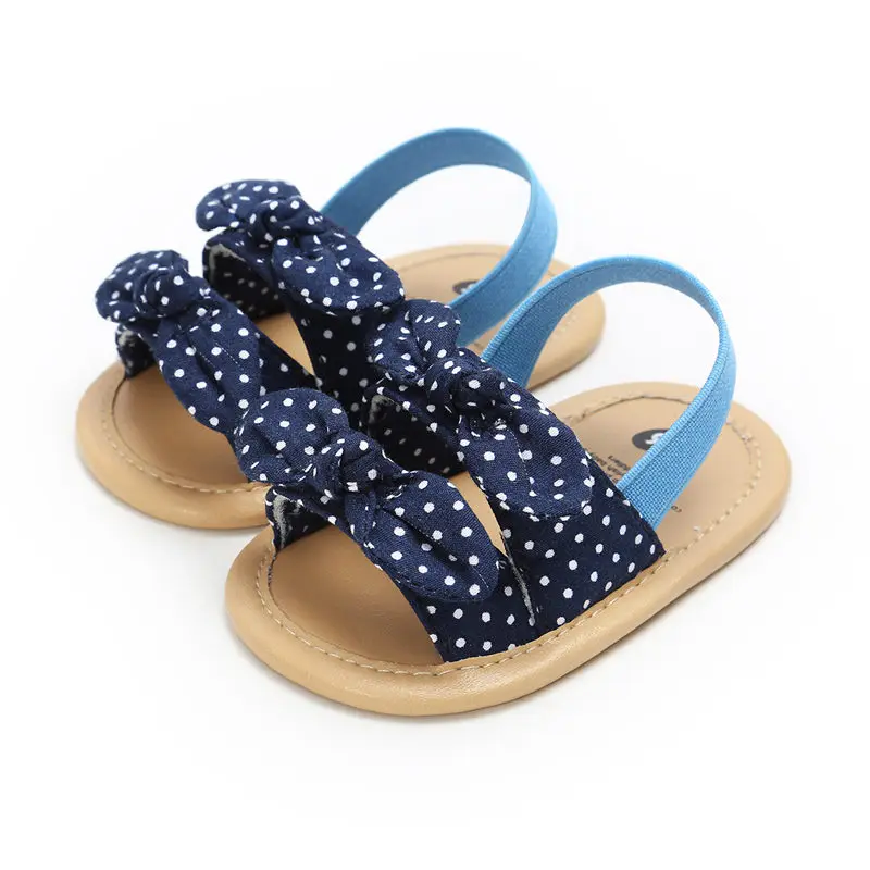 Детская обувь для малышей, пинетки для девочек, детские сандалии для новорожденных на мягкой подошве для младенцев, Нескользящие клетчатые детские пинетки для малышей с бантом - Цвет: Dot Bowknot Blue