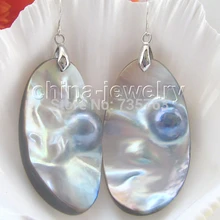 Xiuli 00262 Красивый 30 мм х 48 мм природный серый юго морской воды Mabe жемчужные серьги-серебро крючок