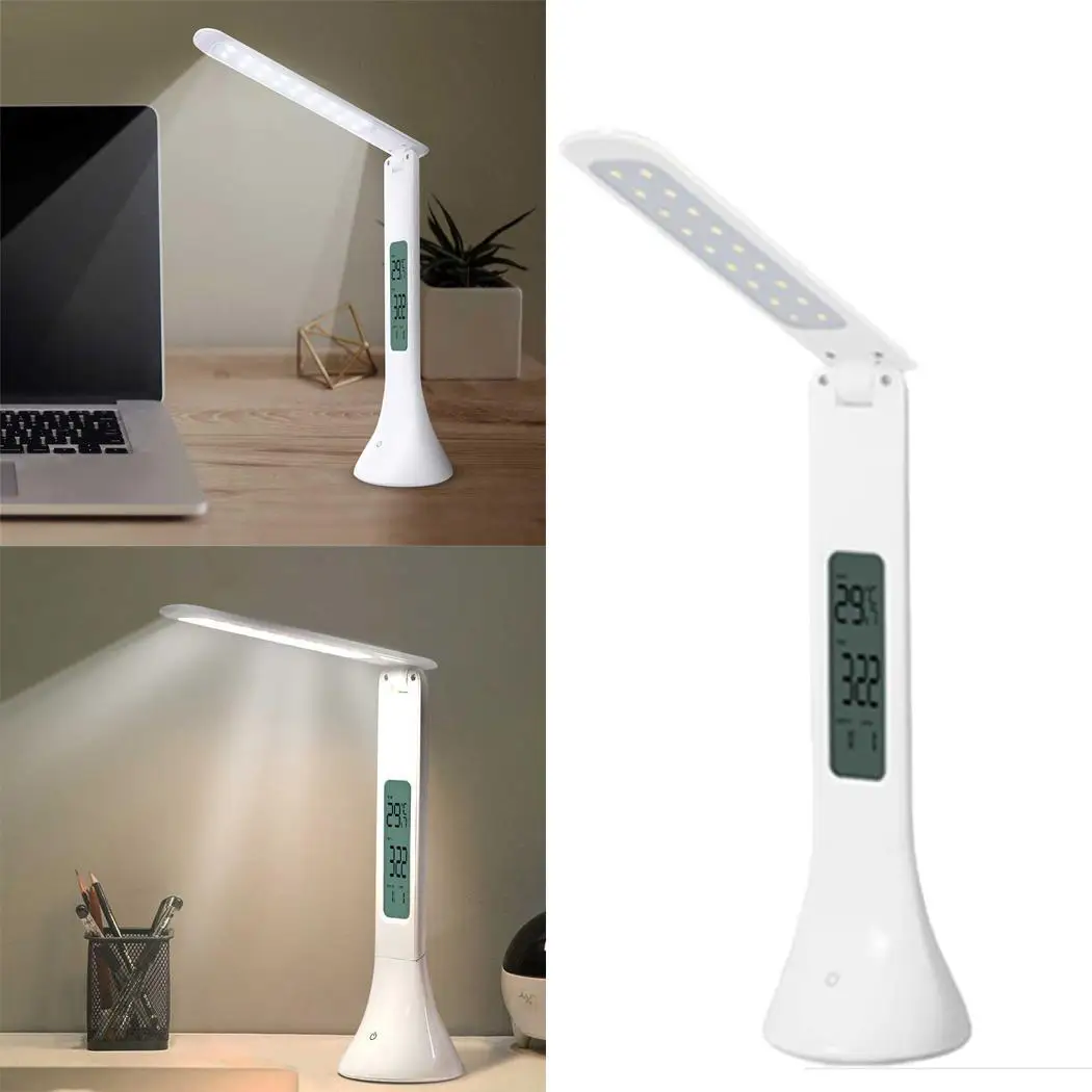 

Foldable LED Desk Lamp with Calendar Temperature Clock base touch Table Reading Book Lights Home, Office