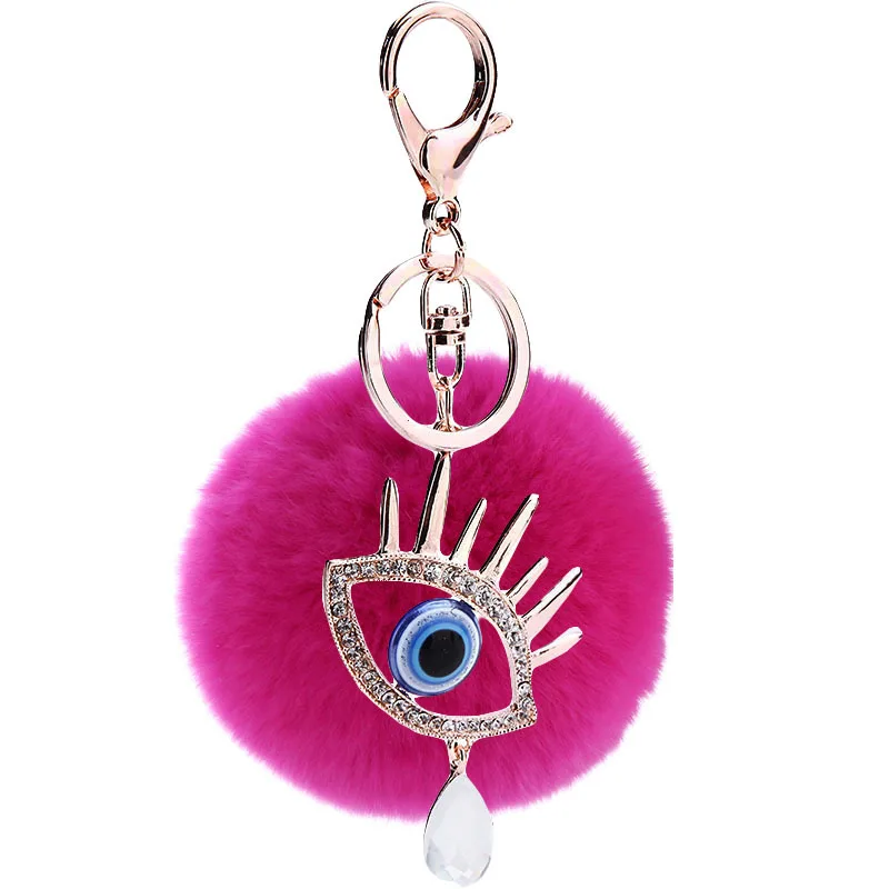 

2017 new trinket fake pompom keychain bunny keychains on bag rabbit fur Keychain fur pom pom charms for bags anime