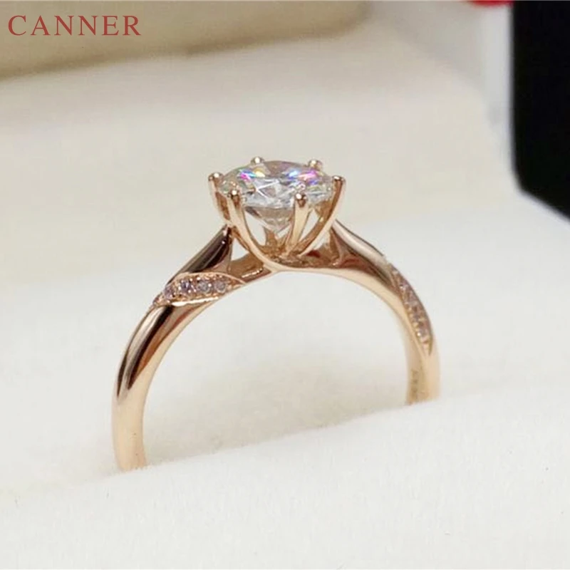 Rose Gold Color Zircon Adjustable Rings for Women Engagement Wedding Ring Silver Jewelry bague anillos plata 925 para mujer C40