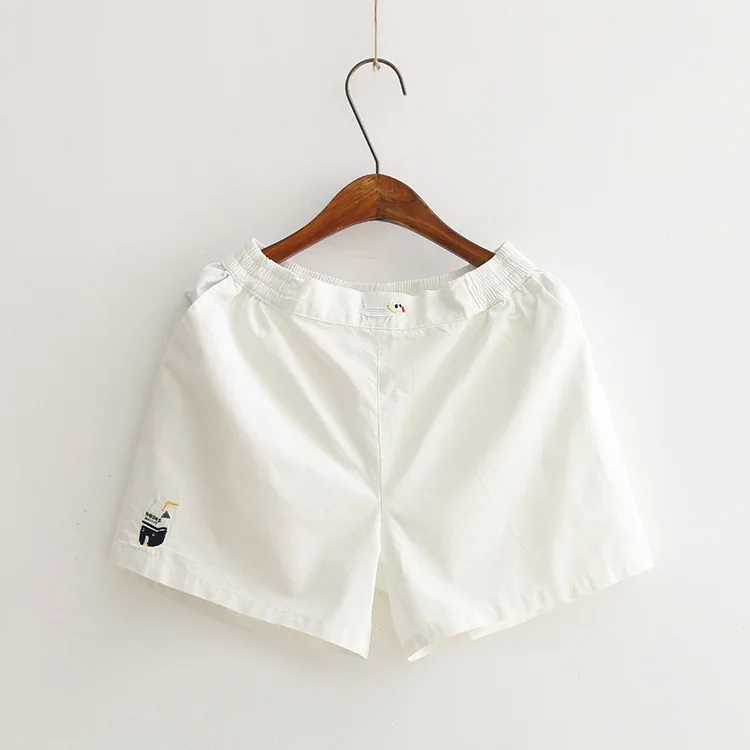 Вышивка Для женщин шорты конфетного цвета Лето мультфильм карман Новый стиль шорты для женщин эластичная лента Повседневное простые шорты