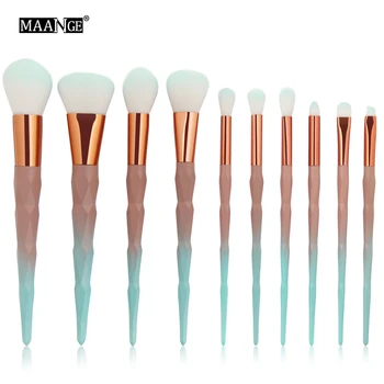 

MAANGE 10Pcs/Set Diamond Makeup Brushes Set Powder Eye Shadow Foundation Blending Contour Cosmetic Green Beauty Brush Tools Kit