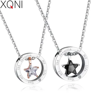 

XQNI Brand Star with Circle Combination Necklace Letter Round Style Cubic Zirconia Couple Necklace For Men Women Jewelry Gift