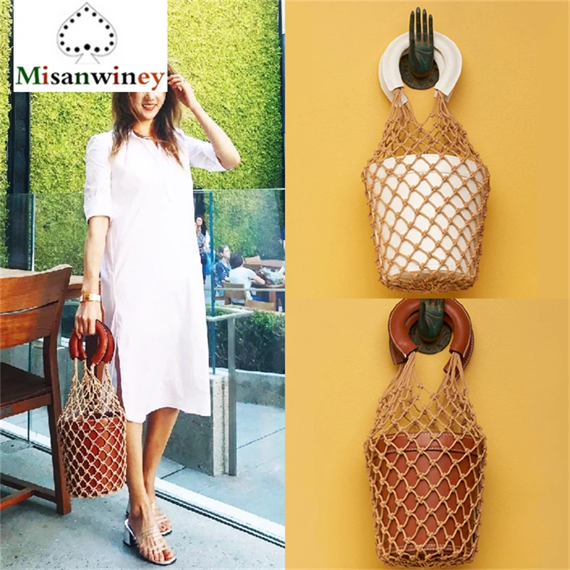 

Newest Summer Luxury Split Leather Women Bucket Tote Bag Fashion Women Hand Bag Luxury Beach Handbag Handmade Women Bag Designer