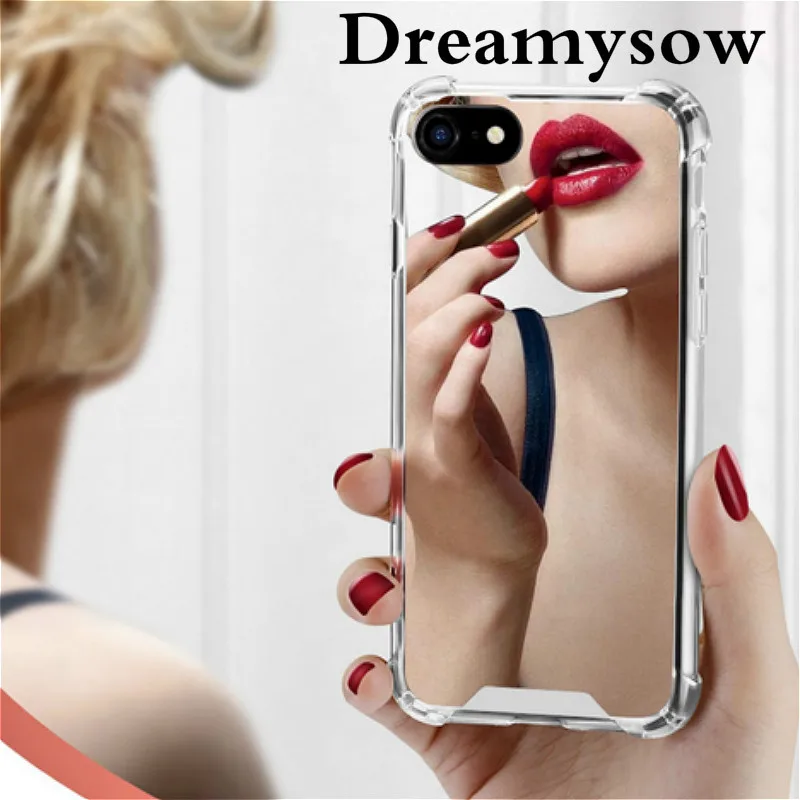 

Soft Silicone TPU Airbag Shockproof Makeup Cover Case For iPhone XS MAX XR 8 7 6 6S plus X XS Luxury Mirror High Quality Case
