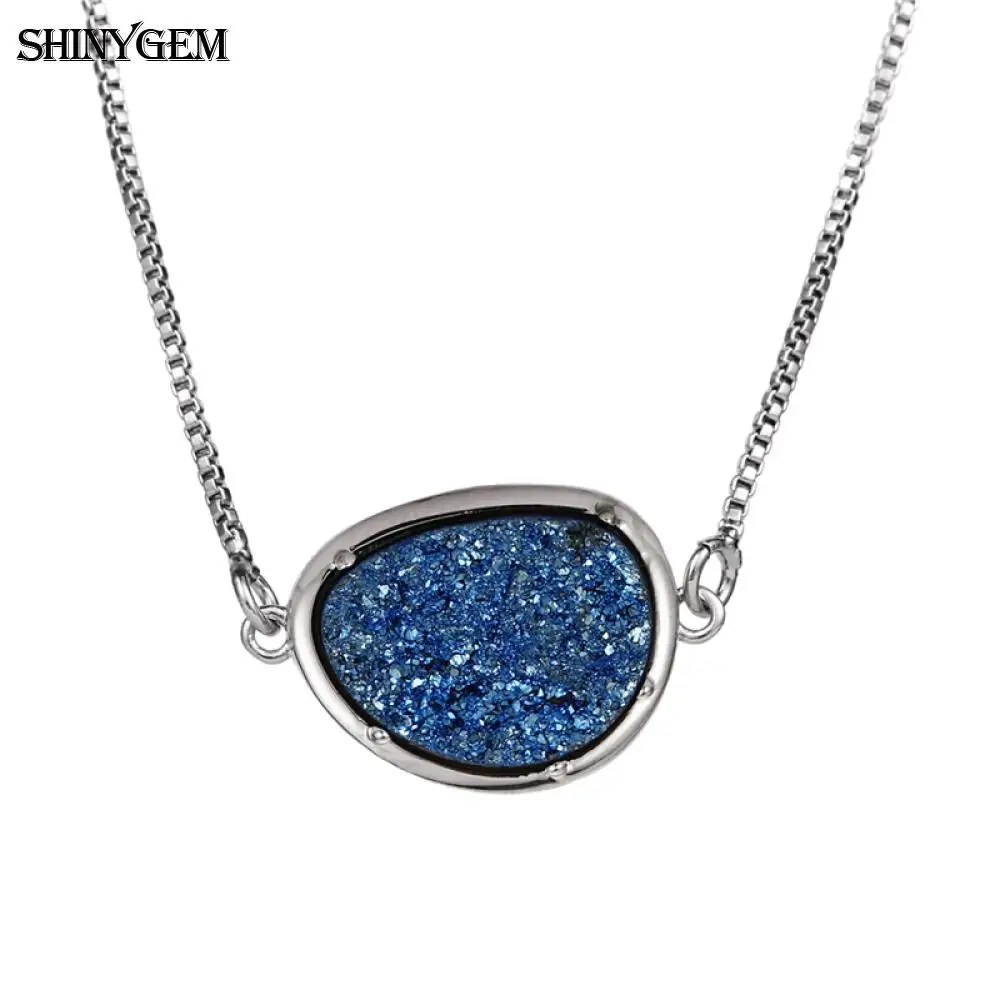 

ShinyGem Irregular Natural Crystal Pendant Necklace Solid Silver Chain Necklace Natural Colorful Druzy Stone Necklaces For Women