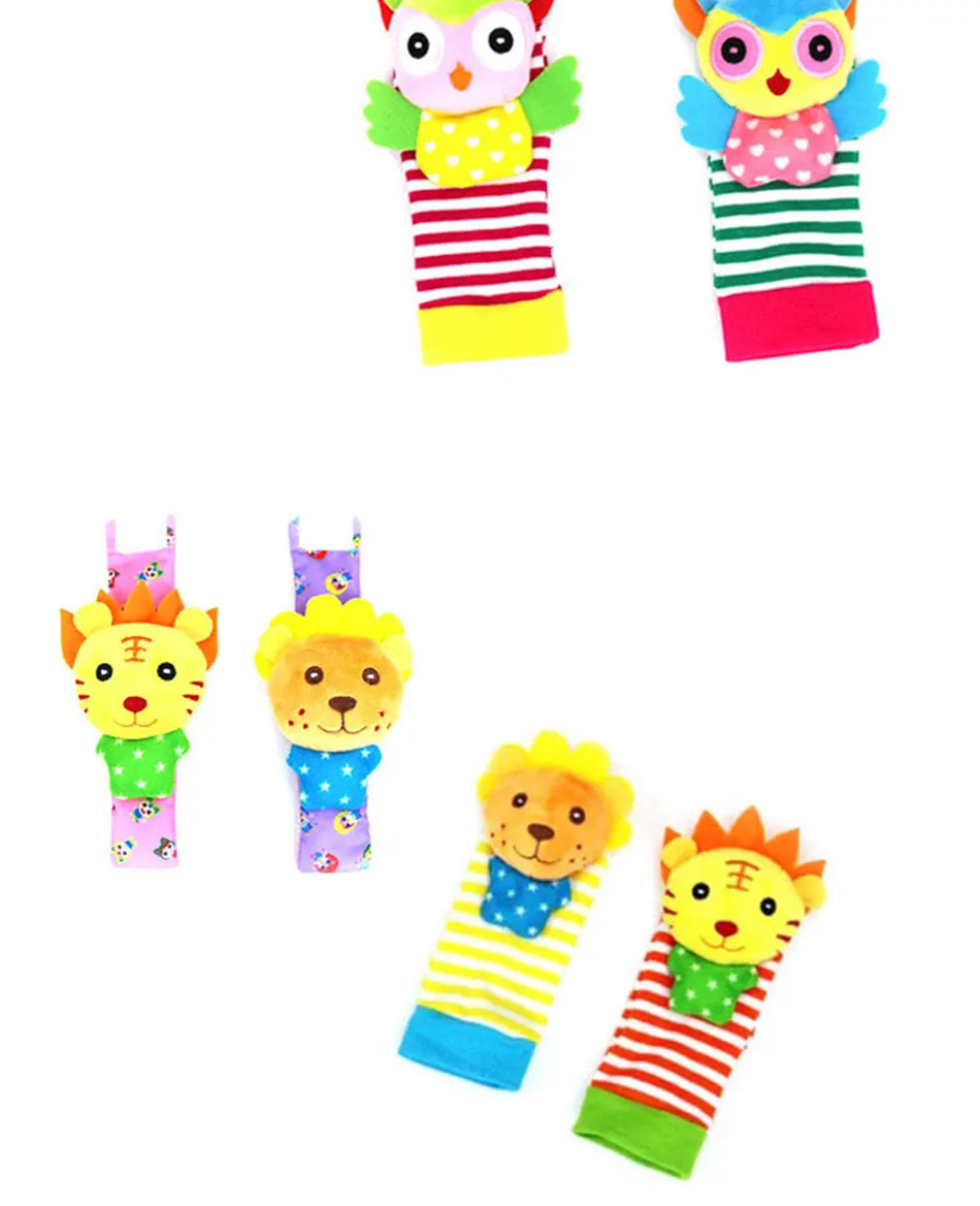Милые мягкие носки с животными из мультфильмов; комплект с ремешком на запястье для маленьких мальчиков и девочек; погремушка; Детские плюшевые игрушки для новорожденных; детские игрушки