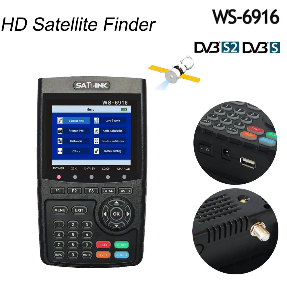 

Satlink WS-6916 satfinder dvb s2 DVB-S2 Satellite Finder Satellite meter MPEG-2/MPEG-4 WS6916 3.5 Inch Definition TFT LCD Screen