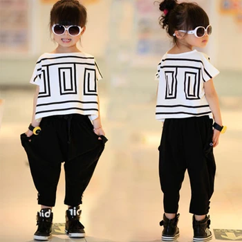 

girls clothing set 2016 new Girls sports suit 2-12Y summer Bat short sleeve shirt+Harem pants kids girl clothes suits 2pcs/set