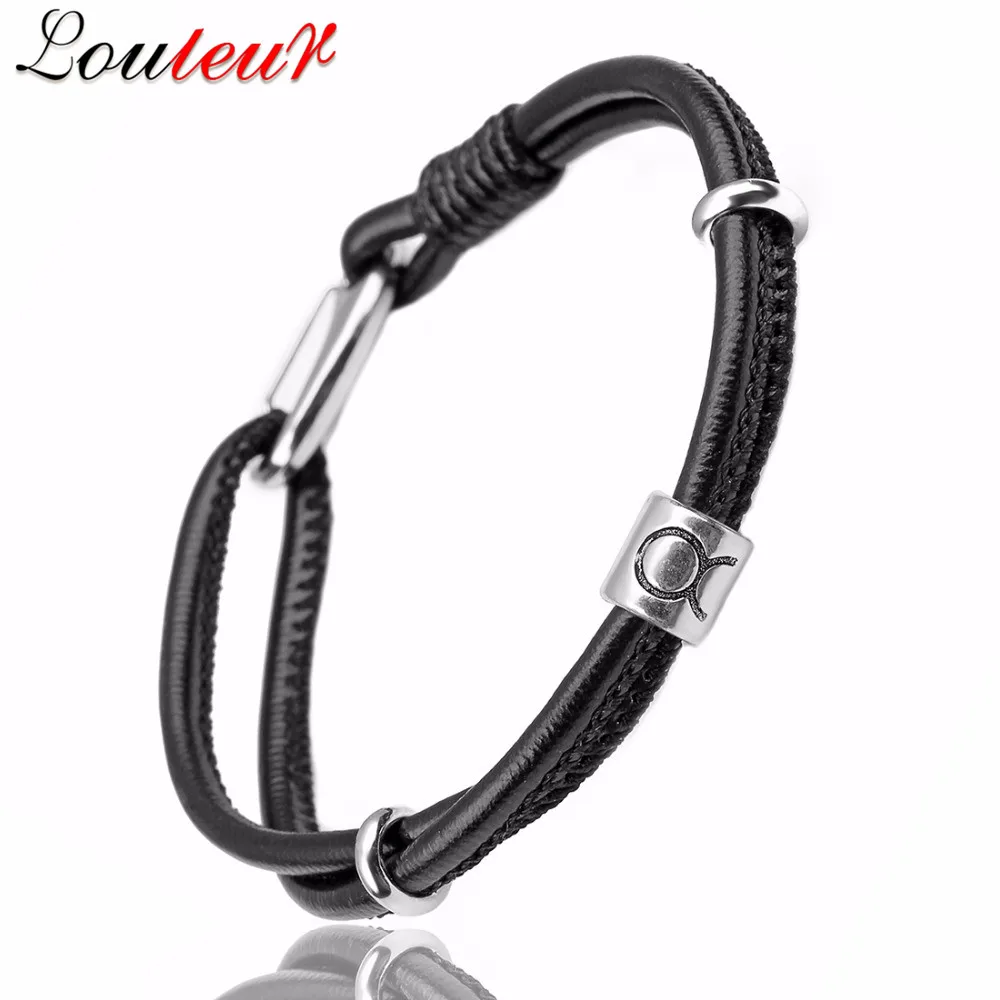 

LOULEUR Mens Genuine Constellation Leather Bracelet for Women Men Bracelet Aquarius/Virgo/Scorpio/Libra 12 Zodiac Signs Bracelet