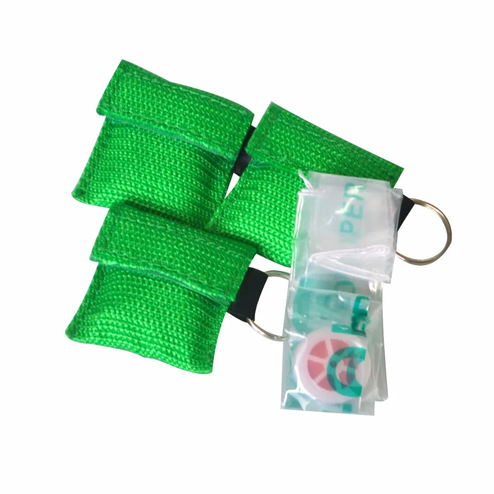 

1000Pcs Emergency CPR Resuscitator Mask CPR Face Shield With Key Ring For First Aid Survival Use Rescue Kit With Green Nylon Bag