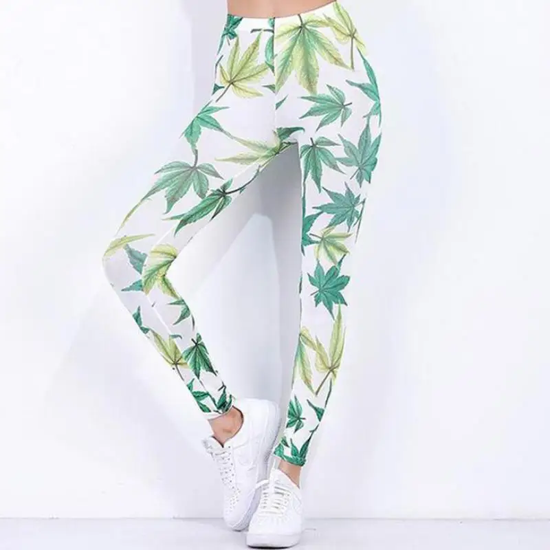 

Leaves Printed Women Leggings Fitness Elastic Workout Leggings For Women Sporting Trousers Casual Stretch Ladies Exercise Pants