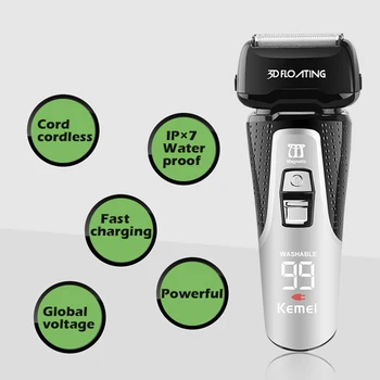 

100-240V kemei 3D electric shaver razor men waterproof face care shaving machine trimmer rechargeable floating beard shaver