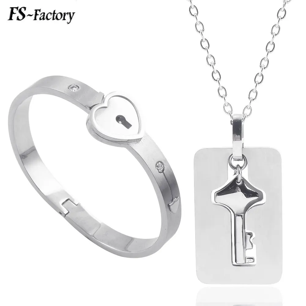 A Set Stainless Steel Cupid Love Heart Lock Key Couple Bracelet Her King&His Queen Bracelets Bangles Women Men Choker Jewelry A Set Stainless Steel Cupid Love Heart Lock Key Couple Bracelet Her King&His Queen Bracelets Bangles Women Men Choker Jewelry