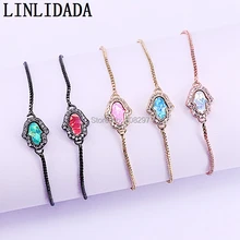 10 шт. модные ювелирные изделия опал CZ микро Pave Хамса ручные коннекторы Регулируемая цепь плетеный браслет