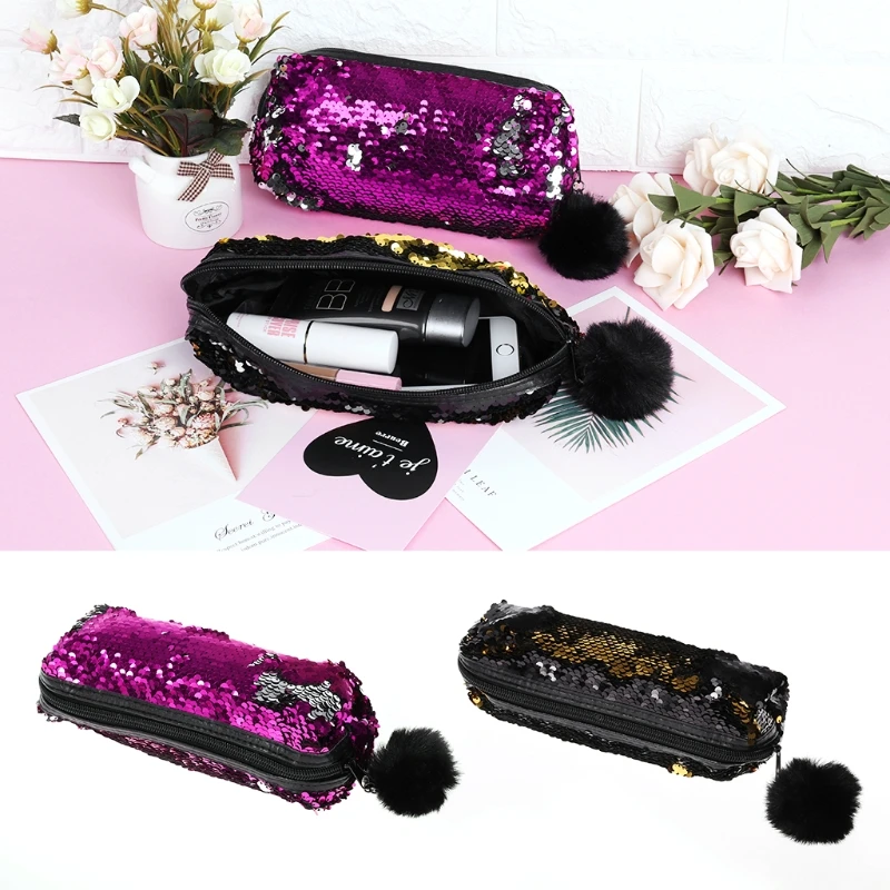 Двусторонние пайетки Hairball Pencilcase для детские канцелярские принадлежности милые студенческие принадлежности