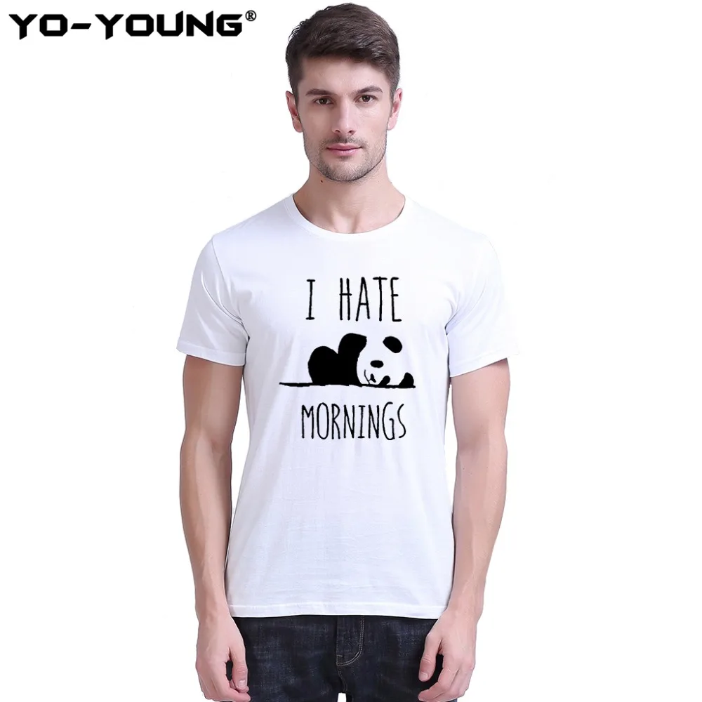 

Yo-Young Men T-Shirts Funny Panda I Hate Morning Print 100% Combed Cotton Summer T shirts for Man Casual Top Tees Homme