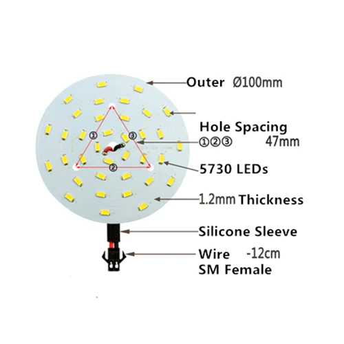 5Pcs SMD 5730 18W 100mm White Light LED Lighting Board Pannel Source Beads Aluminum Plate Base With SM Female Plug | Освещение