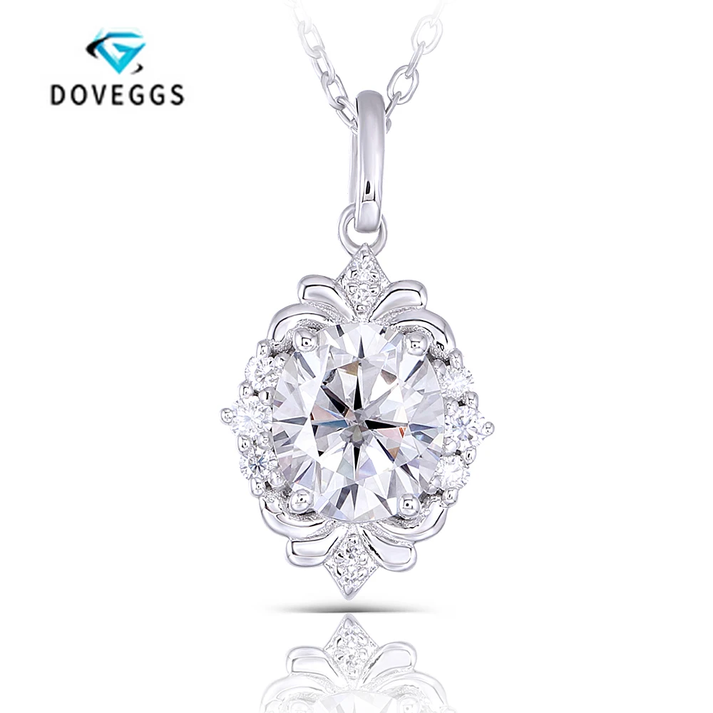 

DovEggs Moissanite oval Sterling Solid 925 Silver 1.2ctw GH Color egg Shaped Pendant Necklaces For Women