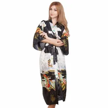 Сексуальное Новое винтажное женское кимоно, халат, длинная ночная рубашка с принтом, новинка, одежда для сна с v-образным вырезом, женская пижама, халат, один размер