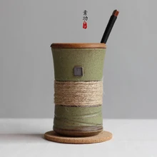 Japanischen stil vintage bands individualität kurze keramische tasse gürtel mit deckel und löffel kaffeetasse geschenk tasse