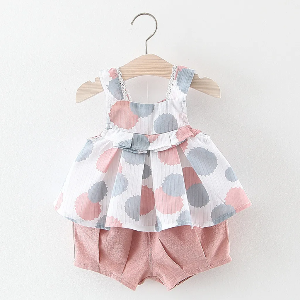 

MUQGEW Toddler Baby Girls Sets Outfits Sleeveless Dot Print Vest Tops+Solid Shorts Outfits Sets For Girls roupas infantil menina