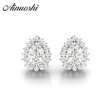 AINUOSHI 925 пробы серебро Для женщин Обручение серьги 0,3 карат груша Halo boucles d'oreilles ан argent серьги